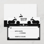 白黒オートバイバイクもしくは自転車に乗る人シルエットrsvp 出欠カード (正面/裏面)