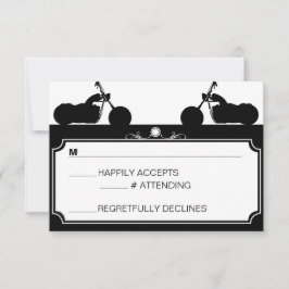 白黒オートバイバイクもしくは自転車に乗る人シルエットrsvp 出欠カード