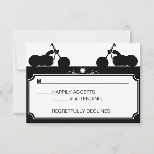 白黒オートバイバイクもしくは自転車に乗る人シルエットrsvp 出欠カード (正面)