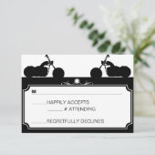 白黒オートバイバイクもしくは自転車に乗る人シルエットrsvp 出欠カード (スタンド正面)