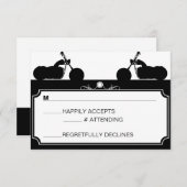 白黒オートバイバイクもしくは自転車に乗る人シルエットrsvp 出欠カード (正面/裏面)