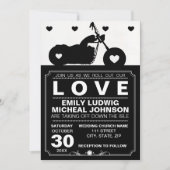 白黒オートバイバイクもしくは自転車に乗る人シルエッ結婚ト 招待状 (正面)