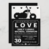 白黒オートバイバイクもしくは自転車に乗る人シルエッ結婚ト 招待状 (正面/裏面)