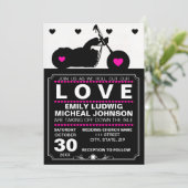 白黒オートバイバイクもしくは自転車に乗る人シルエッ結婚ト 招待状 (スタンド正面)