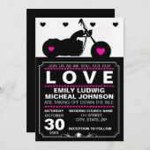 白黒オートバイバイクもしくは自転車に乗る人シルエッ結婚ト 招待状 (正面/裏面)