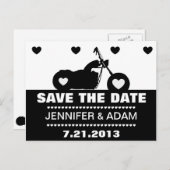 白黒オートバイバイクもしくは自転車に乗る人日付の保存ポスト 案内ポストカード (正面/裏面)