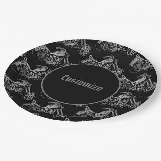 白黒オートバイ ペーパープレート (アングル)