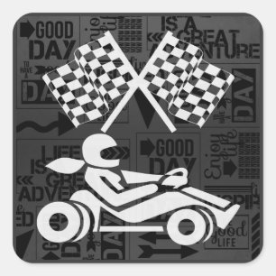 白黒オートレーススポーツテーマ スクエアシール