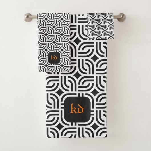白黒オーナメントパターンアンティーク バスタオルセット (インサイチュ)