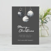 白黒オーナメントミニマリストクリスマスカード (スタンド正面)