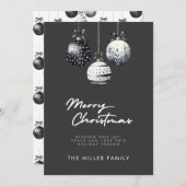 白黒オーナメントミニマリストクリスマスカード (正面/裏面)