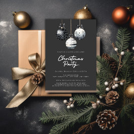 白黒オーナメントミニマリストクリスマスパーティー 招待状