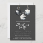 白黒オーナメントミニマリストクリスマスパーティー 招待状 (正面)