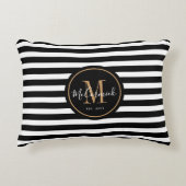 白黒オーニングファミリーストライプモノグラム アクセントクッション (正面)