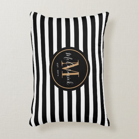 白黒オーニングファミリーストライプモノグラム アクセントクッション (正面(垂直))