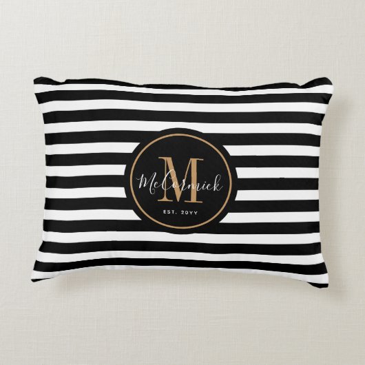 白黒オーニングファミリーストライプモノグラム アクセントクッション (裏面)