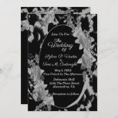 白黒オーバルフローラ庭園の結婚式 招待状 (正面/裏面)