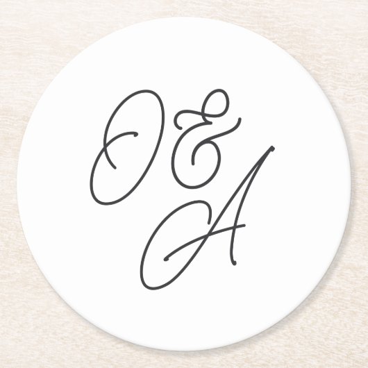 白黒オーバーサイズのスクリプトモノグラム結婚の ラウンドペーパーコースター (正面)