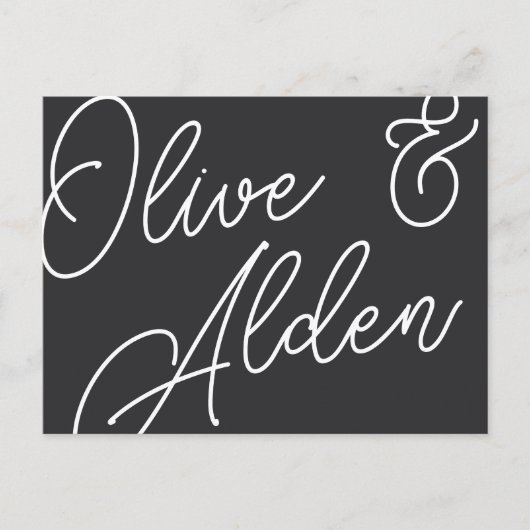 白黒オーバーサイズのスクリプトRSVP ポストカード (正面)