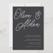 白黒オーバーサイズのスクリプ結婚ト 招待状 (正面)