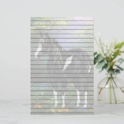 白黒オーバーホース絵を描プリント 便箋 (スタンド正面)