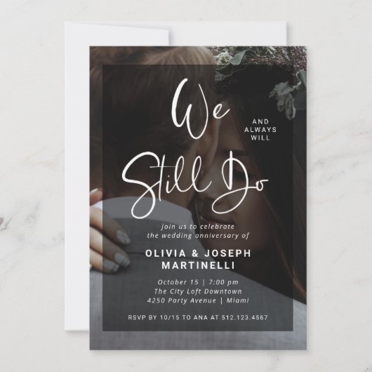 白黒オーバーレイ写真結婚の誓の更新 招待状 (正面)