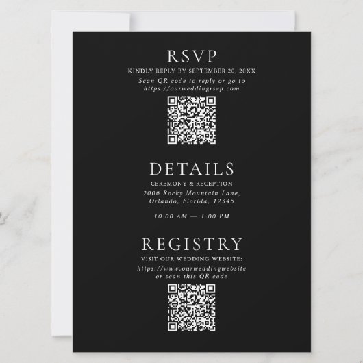 白黒オールインワンサイズ6.5"x8.75"結婚s 招待状 (裏面)