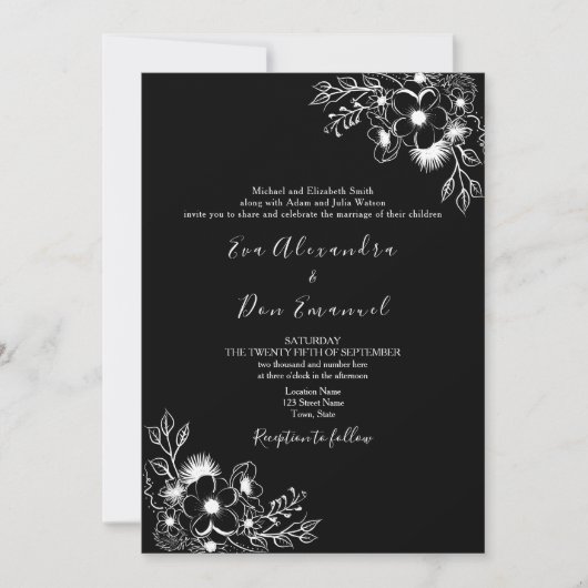 白黒オールインワン結婚式招待状 招待状 (正面)