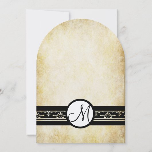 白黒オールドマネー素朴エレガンス結婚金ゴールド 招待状 (裏面)