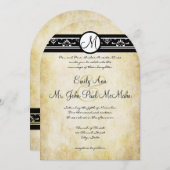 白黒オールドマネー素朴エレガンス結婚金ゴールド 招待状 (正面/裏面)