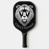 白黒オールドライオングラフィックモダンカスタム ピックルボールラケット (正面)