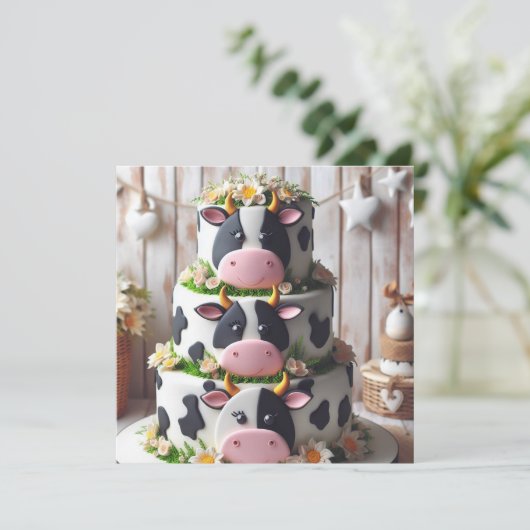 白黒カウケーキ誕生日 招待状 (スタンド正面)