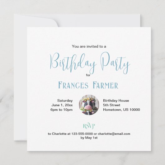 白黒カウケーキ誕生日 招待状 (裏面)