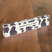 白黒カウパターンプリント銘板 デスクネームプレート (側面)