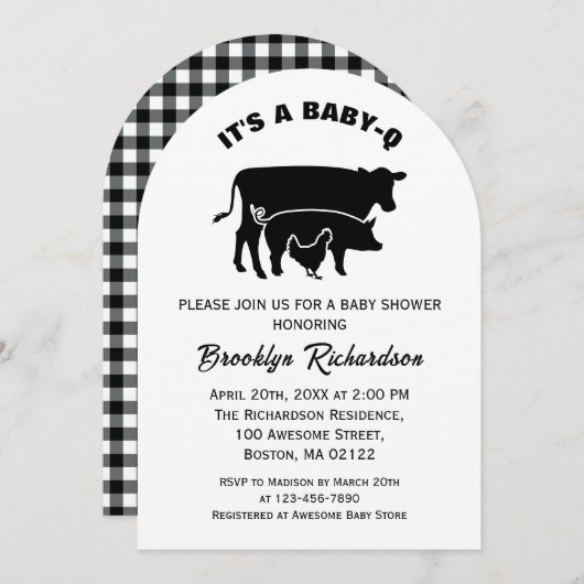 白黒カウピグチキンベビーQ BBQベビーシャワー 招待状 (正面/裏面)