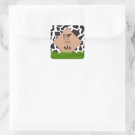 白黒カウファームアニマルバースデーパーティーテーマ スクエアシール (バッグ)