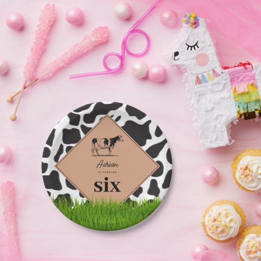 白黒カウファームアニマルバースデーパーティーテーマ ペーパープレート (パーティー)