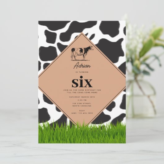 白黒カウファームアニマルバースデーパーティーテーマ 招待状 (スタンド正面)
