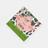 白黒カウファーム動物の誕生日パーティーピンク スタンダードランチョンナプキン (角)