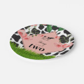 白黒カウファーム動物の誕生日パーティーピンク ペーパープレート (アングル)