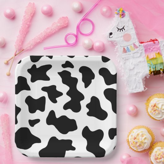 白黒カウプリントファームバーンバースデーパーティー ペーパープレート (パーティー)