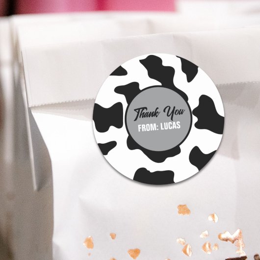 白黒カウプリントファームバーンバースデーパーティー ラウンドシール