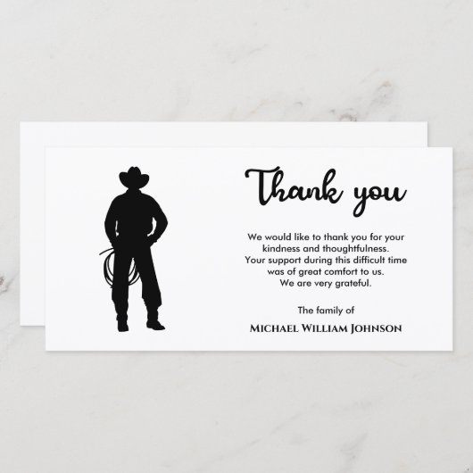 白黒カウボーイ投げ縄記念葬儀 サンキューカード (正面/裏面)