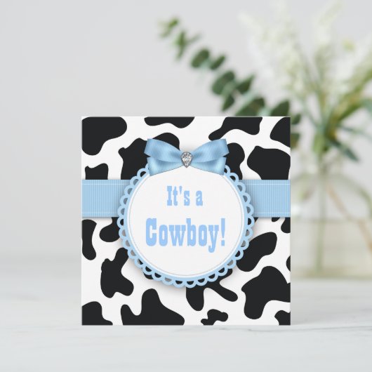 白黒カウボーイ男の赤ちゃんシャワー 招待状 (スタンド正面)