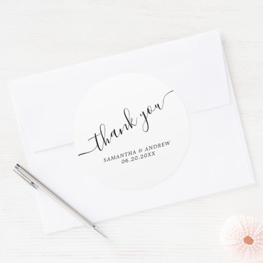 白黒カジュアル感謝してい結婚タイポグラフィ ラウンドシール (封筒)