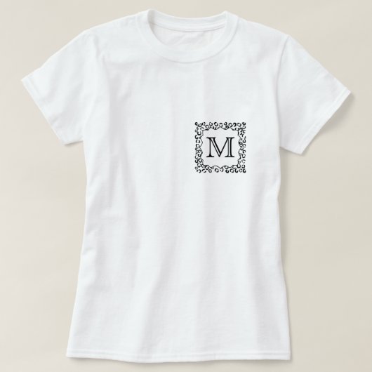 白黒カスタムなモノグラムのヒョウの印刷物 Tシャツ (デザイン正面)