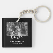 白黒カスタムウェディングフォトシンプルエレガント キーホルダー (裏面)