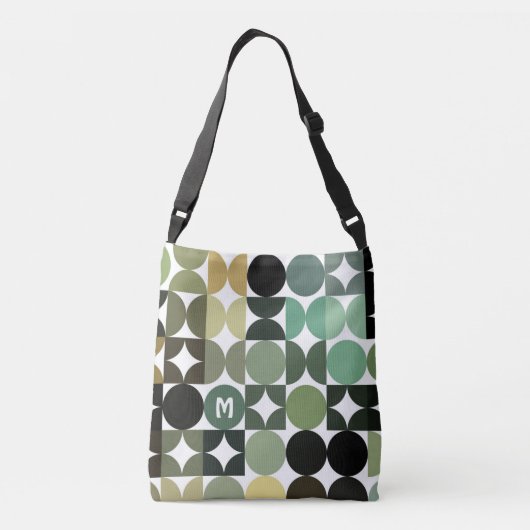 白黒カスタムグリーンレトロブラウン芸術パターン クロスボディバッグ (裏面)