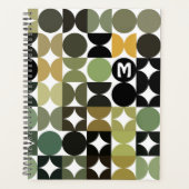 白黒カスタムグリーンレトロブラウン芸術パターン プランナー手帳 (正面)