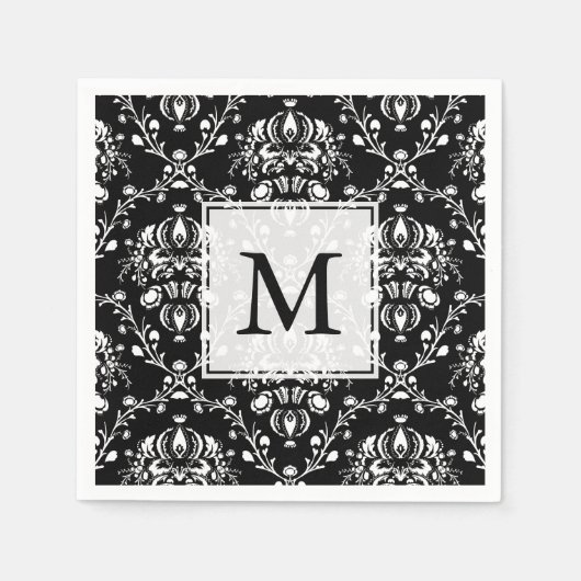 白黒カスタムダマスク スタンダードカクテルナプキン (正面)